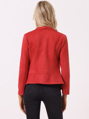 Faux Suede Jacket Open Front Lapel Draped Outwear Cardigan
