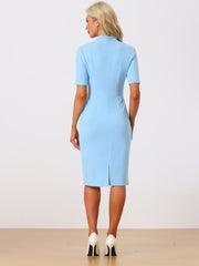 Formal Pencil V Neck Short Sleeve Office Bodycon Sheath Dress