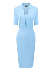 Formal Pencil V Neck Short Sleeve Office Bodycon Sheath Dress