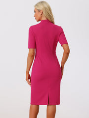 Formal Pencil V Neck Short Sleeve Office Bodycon Sheath Dress