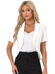 Business Casual Lapel Short Sleeve Open Front Cropped Blazer