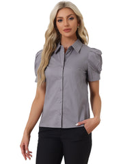 Puff Short Sleeve Turn Down Collared Office Button Down Shirt