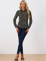 Button Down Floral Long Sleeve Point Collar Blouse