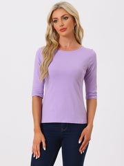 Casual Boat Neck 3/4 Sleeve Solid Basic T-shirt