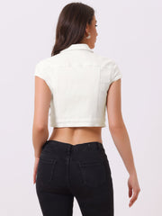 Summer Button Down Cap Short Sleeve Cropped Jean Denim Jacket