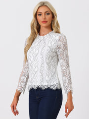 Lace Long Sleeve Ruffle Stand Neck Floral Blouse