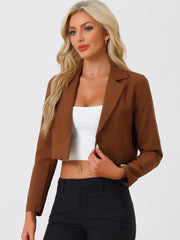 Long Sleeve Open Front Notched Lapel Business Cropped Blazer