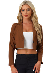 Long Sleeve Open Front Notched Lapel Business Cropped Blazer