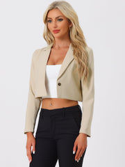 Long Sleeve Open Front Notched Lapel Business Cropped Blazer