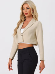 Long Sleeve Open Front Notched Lapel Business Cropped Blazer