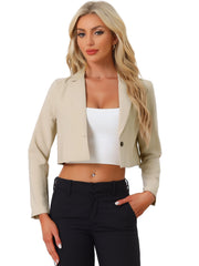 Long Sleeve Open Front Notched Lapel Business Cropped Blazer