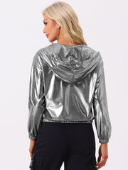 Holographic Party Shiny Lightweight Zipper Hooded Metallic Jacket