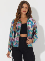 Holographic Party Shiny Lightweight Zipper Hooded Metallic Jacket