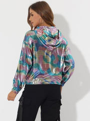 Holographic Party Shiny Lightweight Zipper Hooded Metallic Jacket
