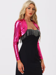 Women's Cropped Bolero Holographic Party Shimmering Shiny Lightweight Metallic Cardigan