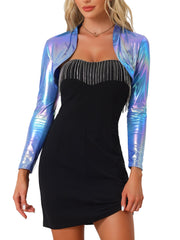 Women's Cropped Bolero Holographic Party Shimmering Shiny Lightweight Metallic Cardigan
