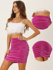 Solid Velvet Party Bodycon Mini Ruched Skirt