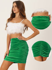 Solid Velvet Party Bodycon Mini Ruched Skirt