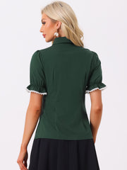 Vintage Peter Pan Collar Blouse Short Sleeve Button Down Shirt