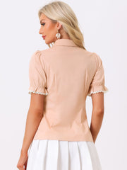 Vintage Peter Pan Collar Blouse Short Sleeve Button Down Shirt
