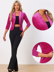 Lapel Collar Velvet Solid Office Work Open Front Blazer