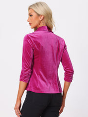 Lapel Collar Velvet Solid Office Work Open Front Blazer