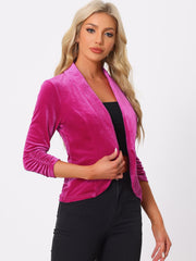 Lapel Collar Velvet Solid Office Work Open Front Blazer