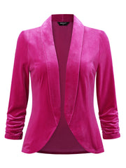 Lapel Collar Velvet Solid Office Work Open Front Blazer