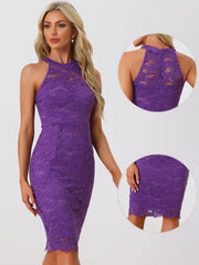 Lace Halter Elegant Sleeveless Bodycon Wedding Cocktail Sheath Dress