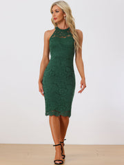 Lace Halter Elegant Sleeveless Bodycon Wedding Cocktail Sheath Dress