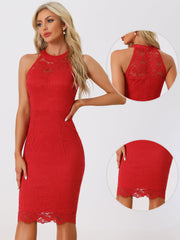 Lace Halter Elegant Sleeveless Bodycon Wedding Cocktail Sheath Dress