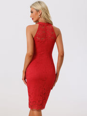 Lace Halter Elegant Sleeveless Bodycon Wedding Cocktail Sheath Dress