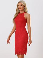 Lace Halter Elegant Sleeveless Bodycon Wedding Cocktail Sheath Dress