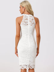 Lace Halter Elegant Sleeveless Bodycon Wedding Cocktail Sheath Dress