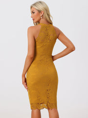 Lace Halter Elegant Sleeveless Bodycon Wedding Cocktail Sheath Dress
