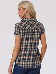 Cotton Classic Button Down Plaid Short Sleeve Shirt