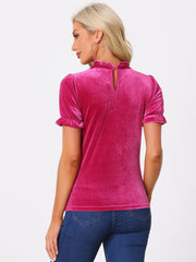 Ruffle Collar Short Cuff Sleeve Velvet Tops Blouse