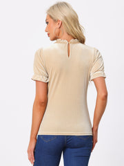 Ruffle Collar Short Cuff Sleeve Velvet Tops Blouse