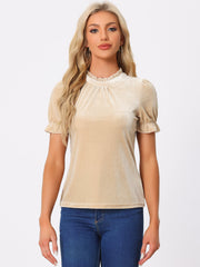 Ruffle Collar Short Cuff Sleeve Velvet Tops Blouse
