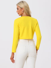 Curved Hem Long Sleeves Open Front Cropped Jacket Bolero Shrug