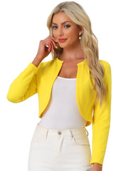 Curved Hem Long Sleeves Open Front Cropped Jacket Bolero Shrug