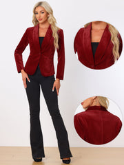 Shawl Collar Single Button Velvet Solid Office Work Jacket Blazer