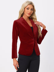 Shawl Collar Single Button Velvet Solid Office Work Jacket Blazer