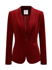 Shawl Collar Single Button Velvet Solid Office Work Jacket Blazer