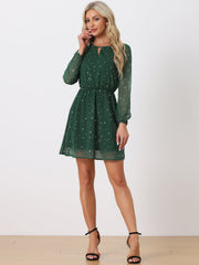 Choker V Neck Flared Gilding Metallic Shiny Star A-Line Dress