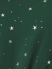 Choker V Neck Flared Gilding Metallic Shiny Star A-Line Dress