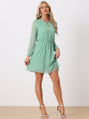 Choker V Neck Flared Gilding Metallic Shiny Star A-Line Dress