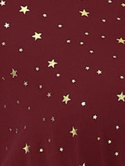 Metallic Star V Neck Button Up Smocked Chiffon Dress