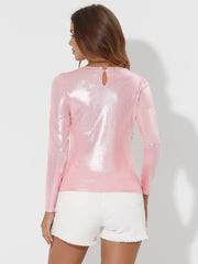 Metallic Glitter Shiny Long Sleeve Sparkly Party Blouse