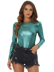 Metallic Glitter Shiny Long Sleeve Sparkly Party Blouse